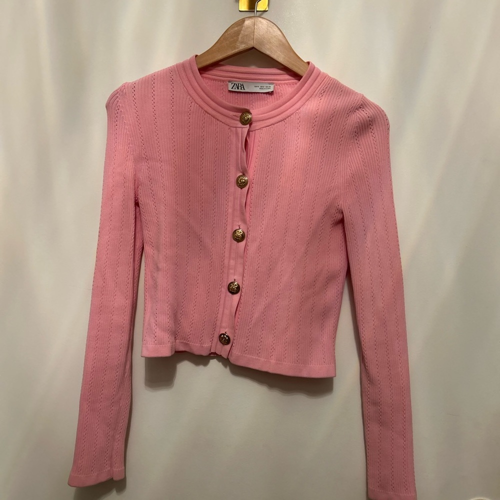 Zara Pink Textured Button-Down Shirt